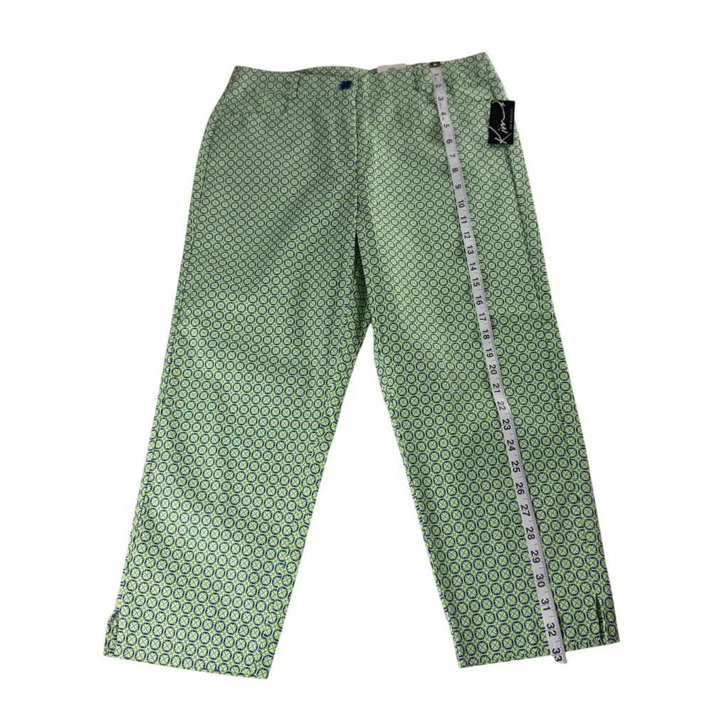 Kim Rogers Fit Solutions Slimming Capris Green Blue Geometric Pants Womens 8 NWT - Picture 3 of 10